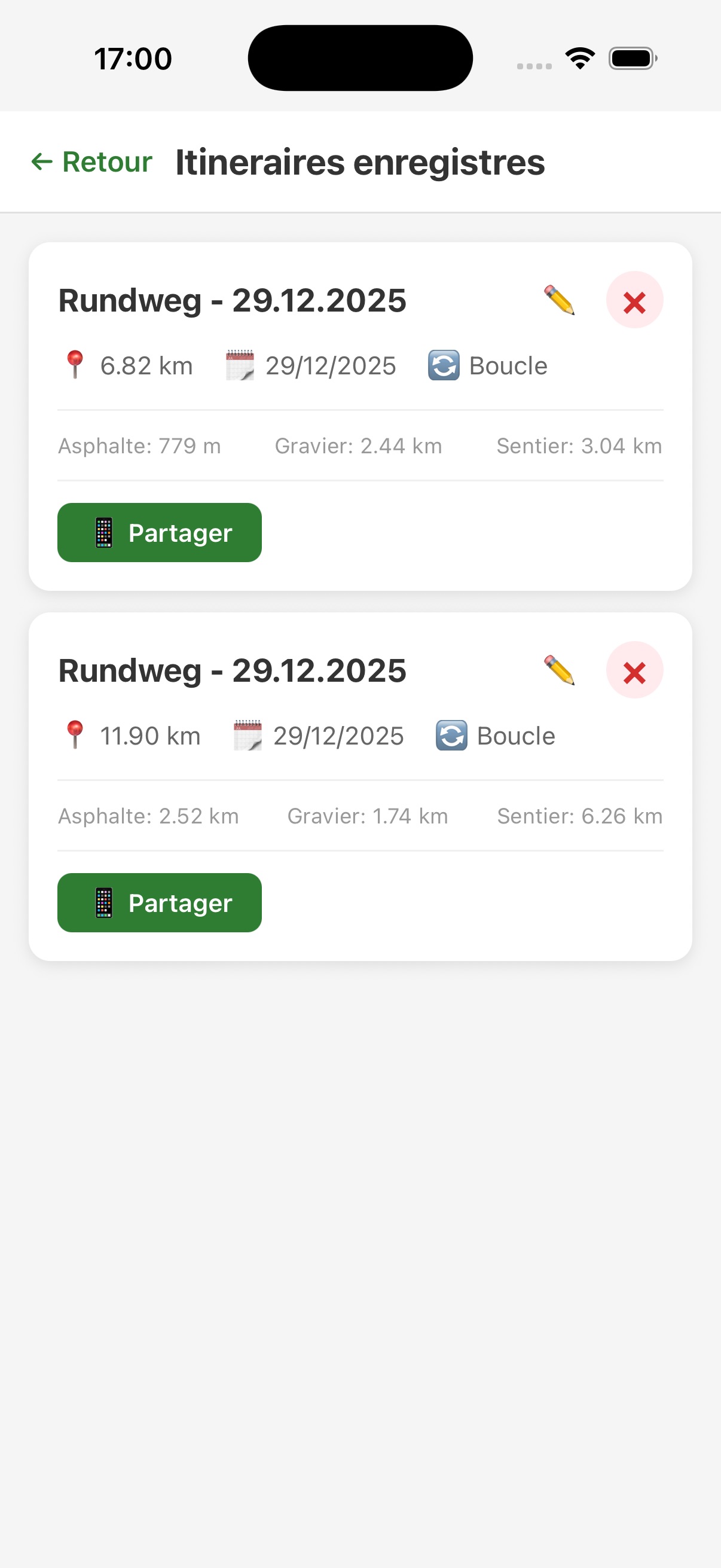 Itinéraires enregistrés CavalierNavi - Export GPX