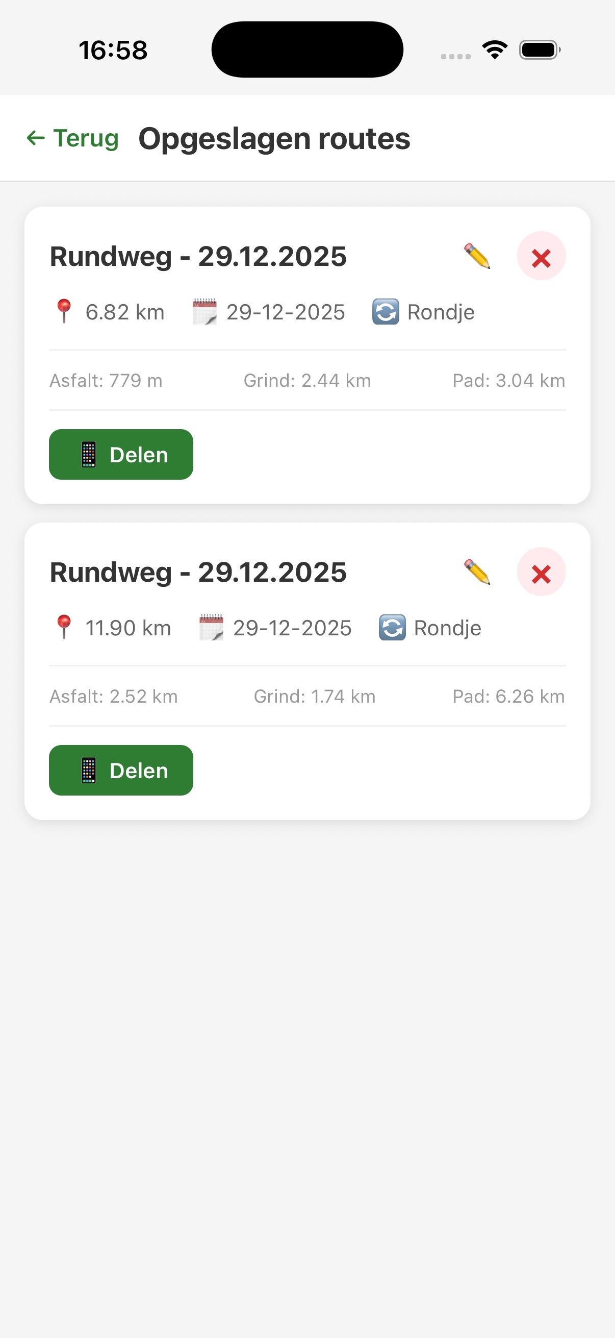 RuiterNavi Opgeslagen routes - GPX Export