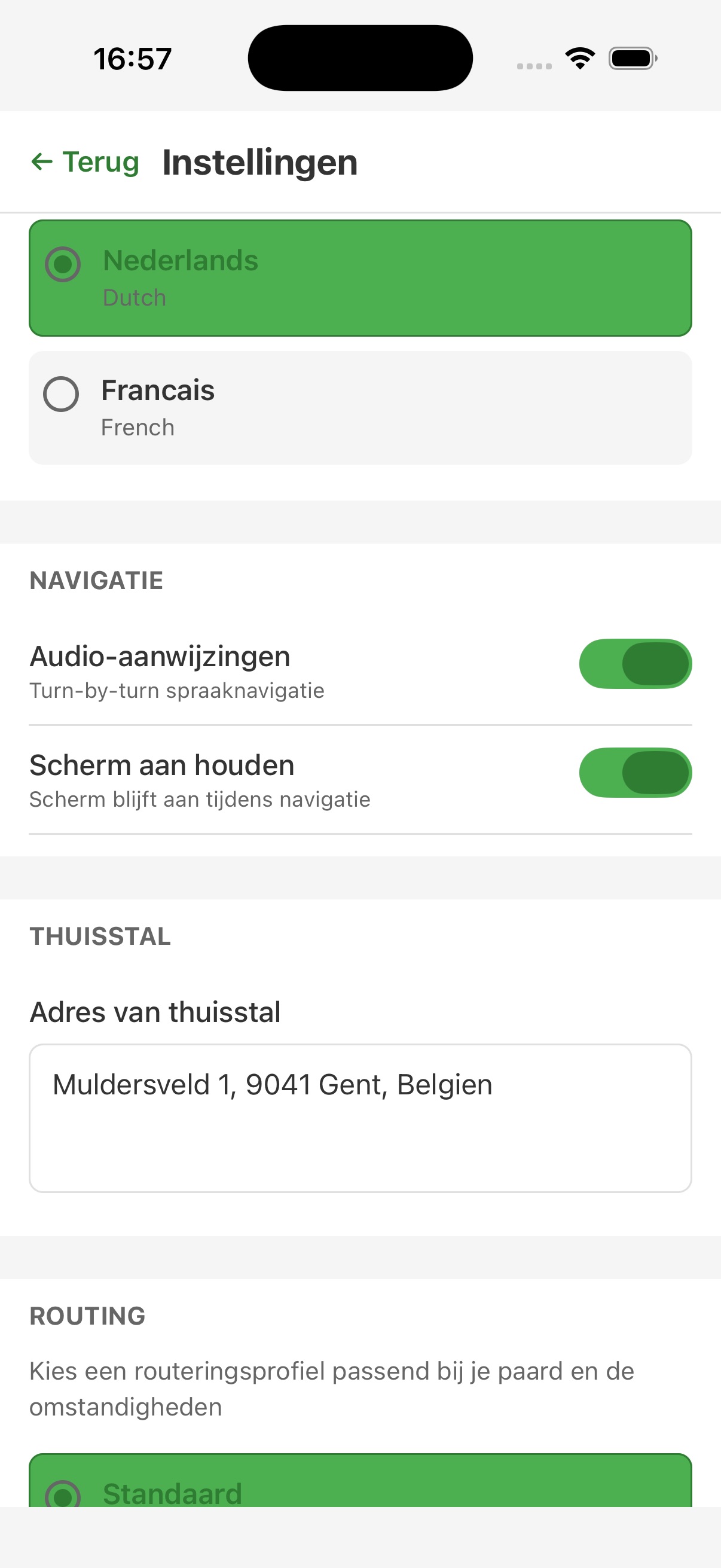 RuiterNavi Instellingen - Audio-navigatie en thuisstal